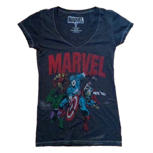 Marvel V-Neck Tee Shirt S Gray Captain America Etc - Picture 1 of 5